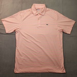 Vineyard Vines Performance Polo Shirt Men L Pink White Striped Short Sleeve Golf